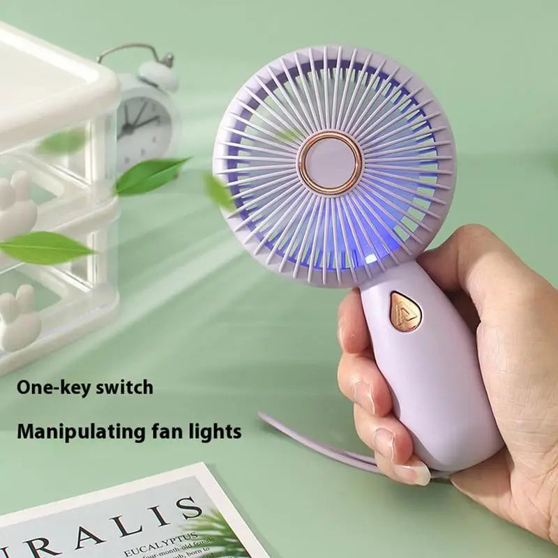 Mini Handheld Small Fan with Low Noise Compact and Portable USB Charging Small Handheld Fan with Dazzling Light for Travel - Stereotech