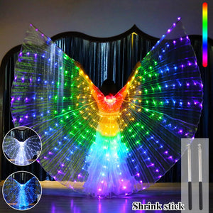 Belly Dance LED Isis Wings with Telescopic Sticks Butterfly Fairy Wing Colorful Glow Costume Carnival Party Halloween Dress Up