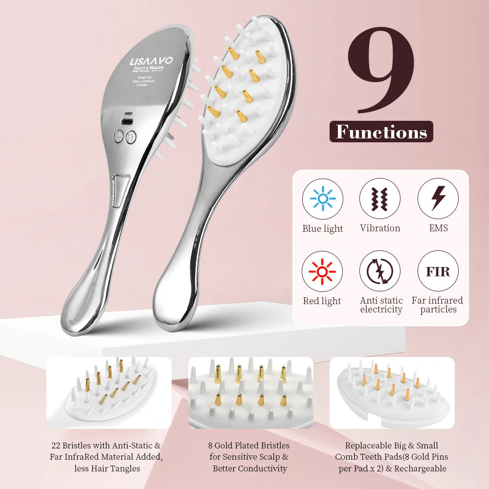 EMS Micro-Current Hair Growth Massage Comb Red Blue Anti-loss thick hair comb vibratory scalp massager