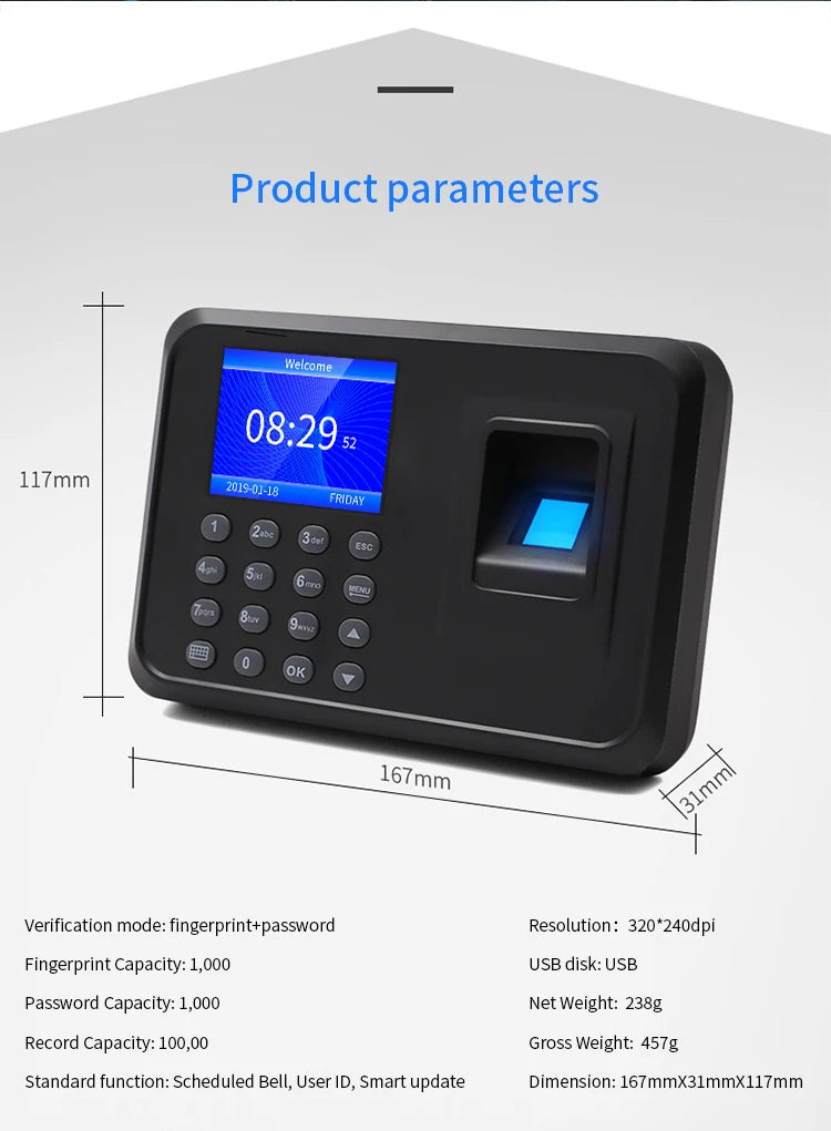 YK&amp;SCAN Biometric Fingerprint Time Attendance Clock Recorder Employee Recognition Device Electronic