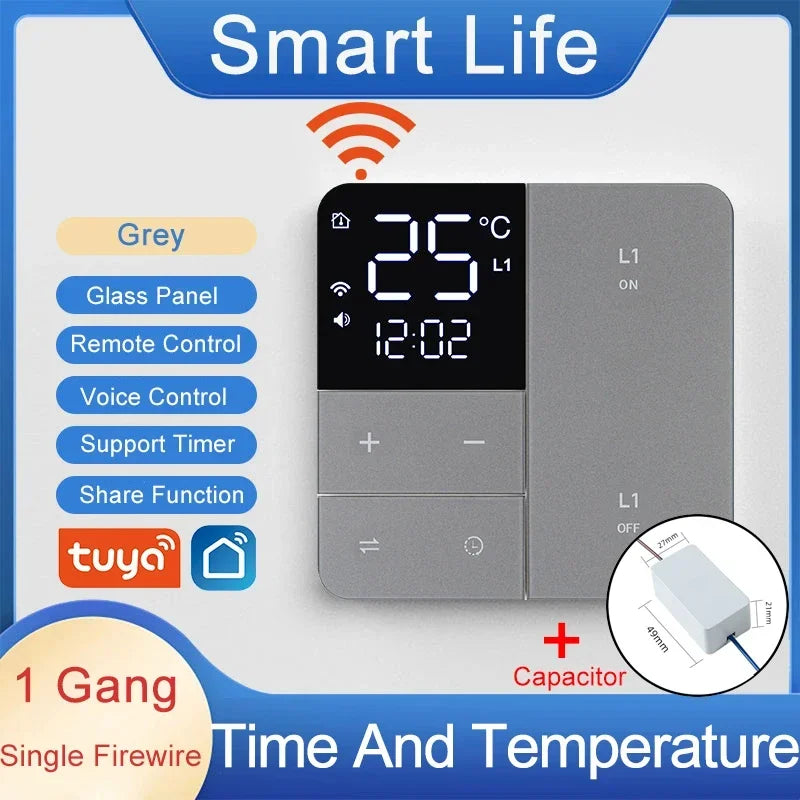 Tuya Smart Wifi Switch With temperature time display function 100-250V 1/2/3 Gang Wall Light Button Switch Timing remote control