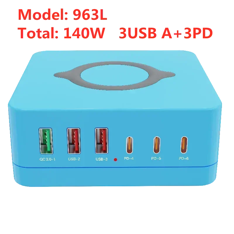 160W 5 Ports GaN USB C Charger Station 15W Wireless Charging PD 65W QC3.0 Type C Fast Charger for iPhone Macbook Samsung Laptop