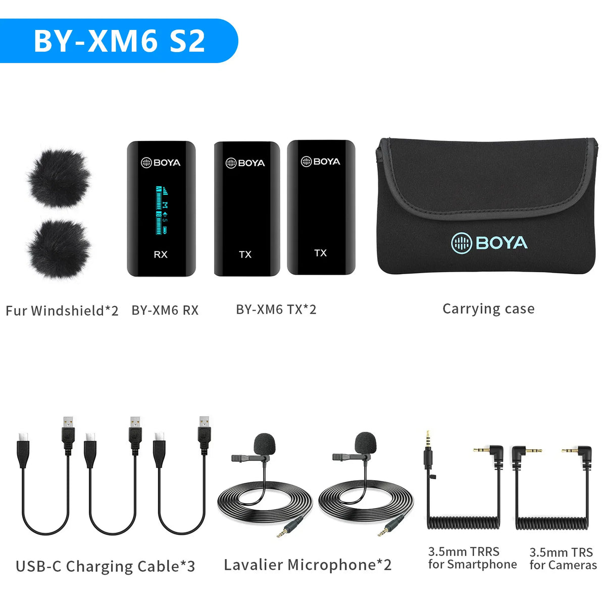 BOYA BY-XM6 S 2.4GHz Condenser Wireless Lavalier Lapel Microphone for PC Mobile Android iPhone DSLRs Cameras Streaming Youtube