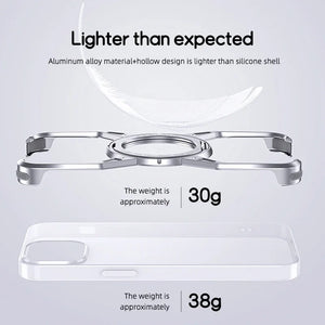 Magnetic Metal Aluminium Alloy Frameless Phone Case For iPhone 14 13 15 Pro Max 360° Stand Rimless Bumper Shockproof Metal Cover