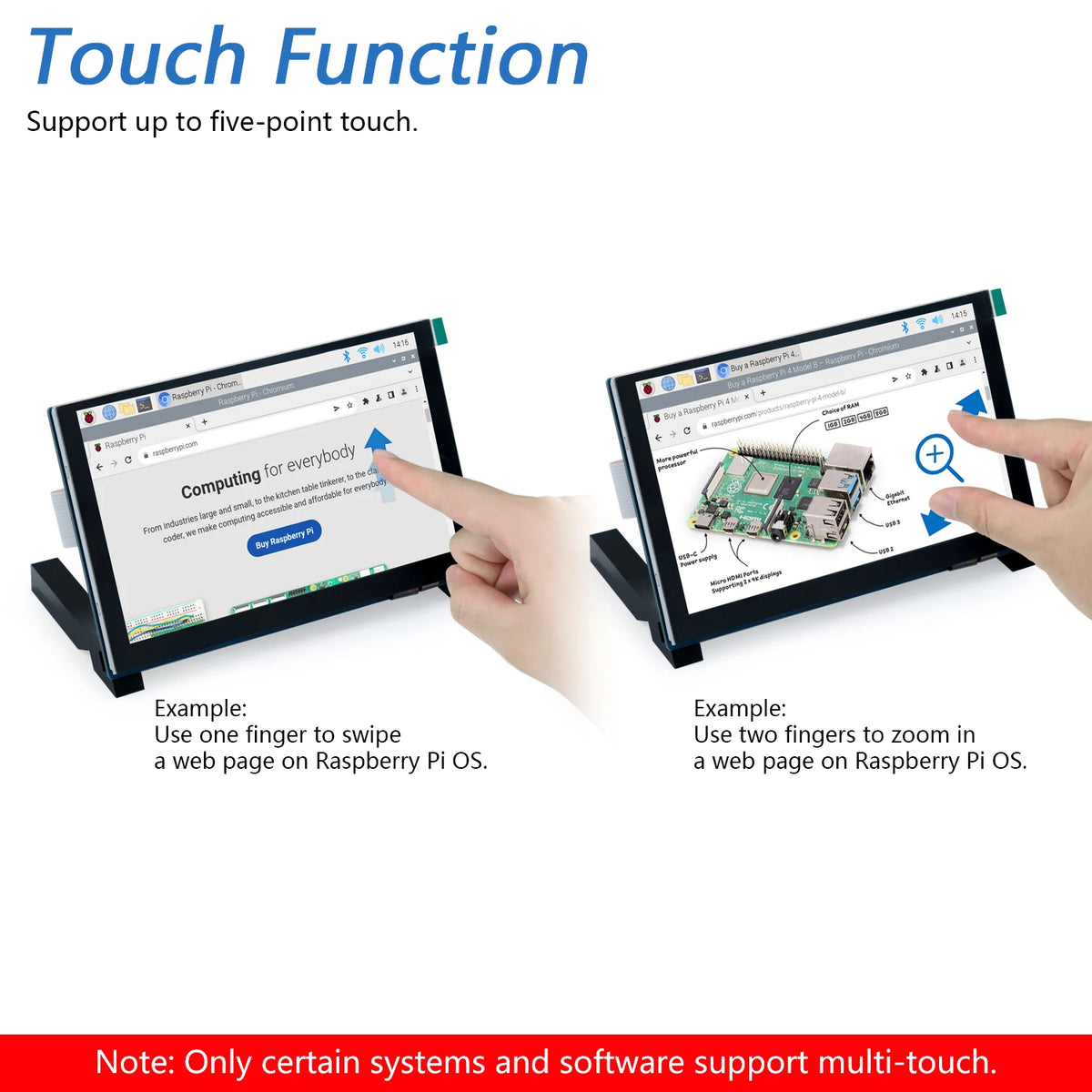 Freenove 5 / 7 Inch Touchscreen Monitor for Raspberry Pi 5 4 B 3 B+ A+, 800x480 Pixel IPS TN Display, Driver-Free MIPI DSI Port