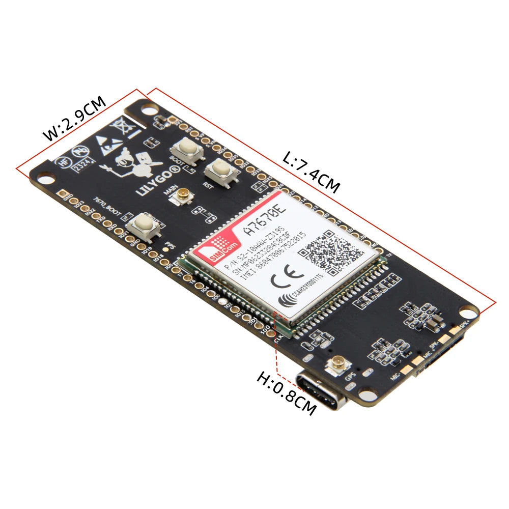LILYGO® T-Call A7670 4G 2G ESP32 Development Board A7670E LTE GSM Cellular Network ESP32-WROVER-E WiFi Bluetooth Wireless Module