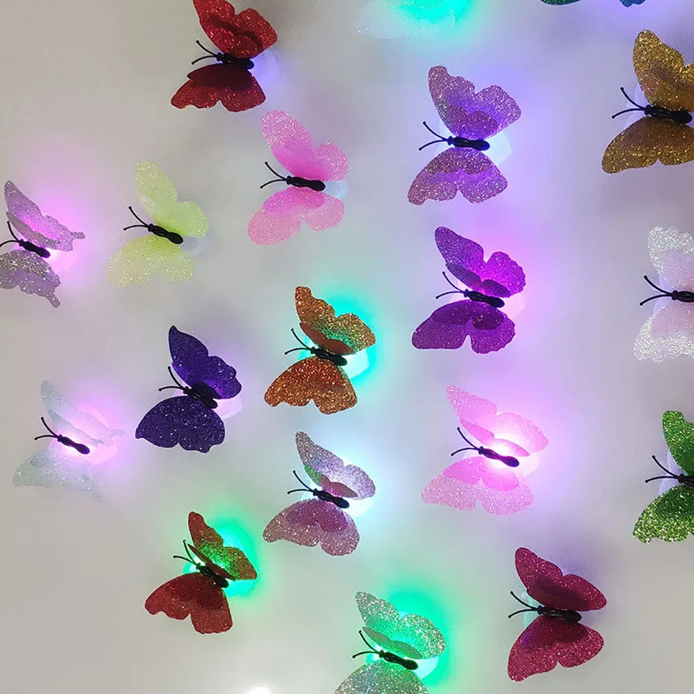 Double Layer Butterfly Night Lights Creative Colorful Luminous Butterfly Lights Lighting Pasteable Led Decorative Wall Lamp