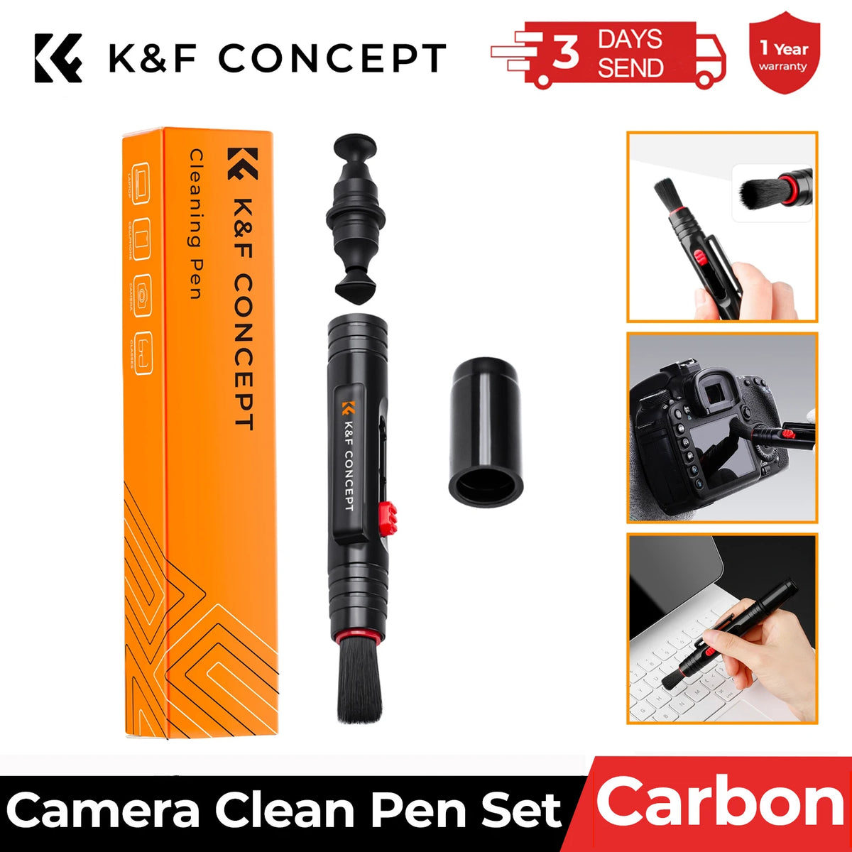 K&amp;F Concept Lenses Cleaning Pen Double-sided Carbon Head Camera Lenses Cleaning Brush for Nikon Canon Leica Sony DSRL SRL Camera