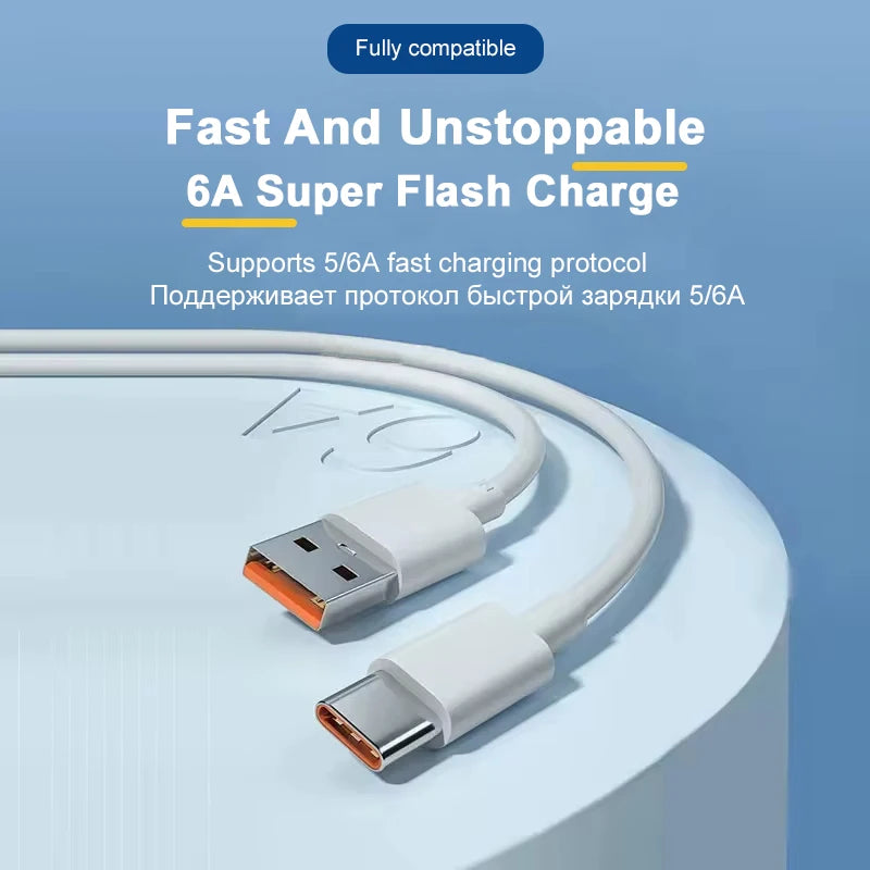 For Xiaomi PD 66W Fast Charging Cable USB Type C Cable For  Xiaomi 13 Huawei  P30 Notebook USB A to Type C Fast Charger Cable