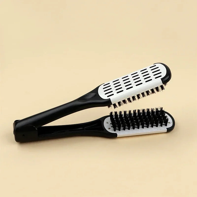 Pro Hairdressing Straightener Nylon Hair Straightening Double Brushes V Shape Comb Clamp Not Hurt Styling Tools DIY Home
