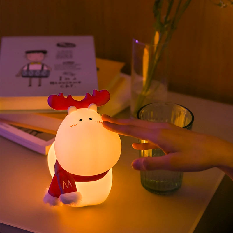 Christmas Deer Decoration Light Silicone LED Reindeer Elk Touch Night Lamp Children Kid Bedside Bedroom Decor Birthday Gifts