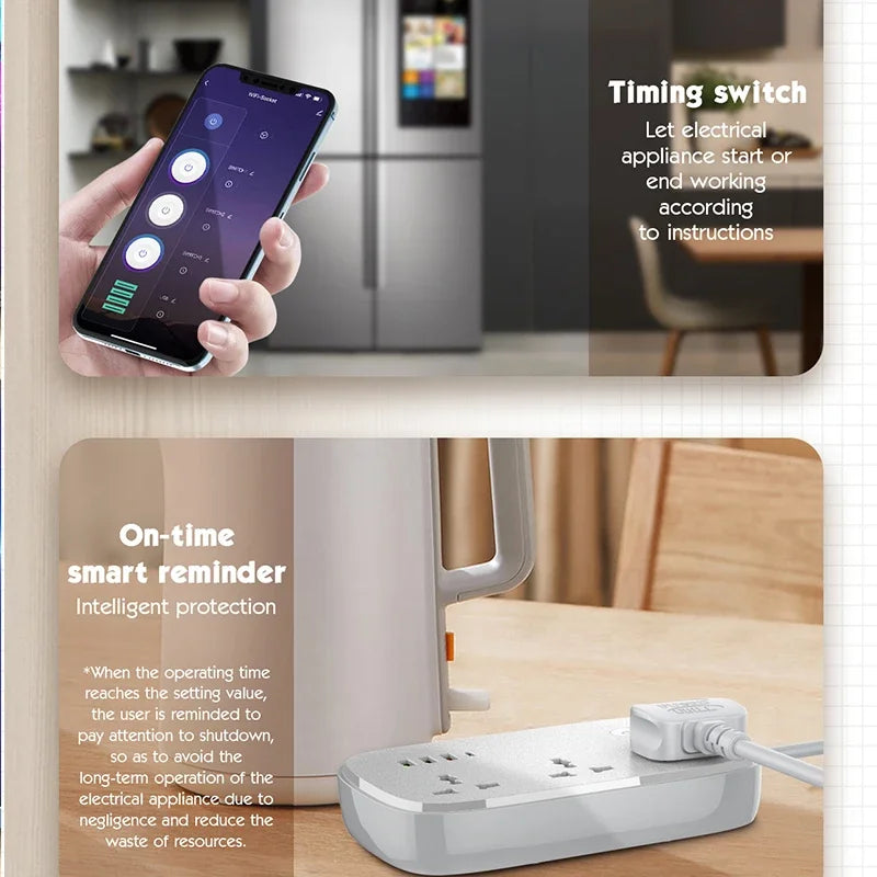 Tuya WiFi Smart Universal Power Strip EU UK US Surge Protector Extenstion Socket Multi Plug Fast Charge 4USB TypeC  Alexa Google