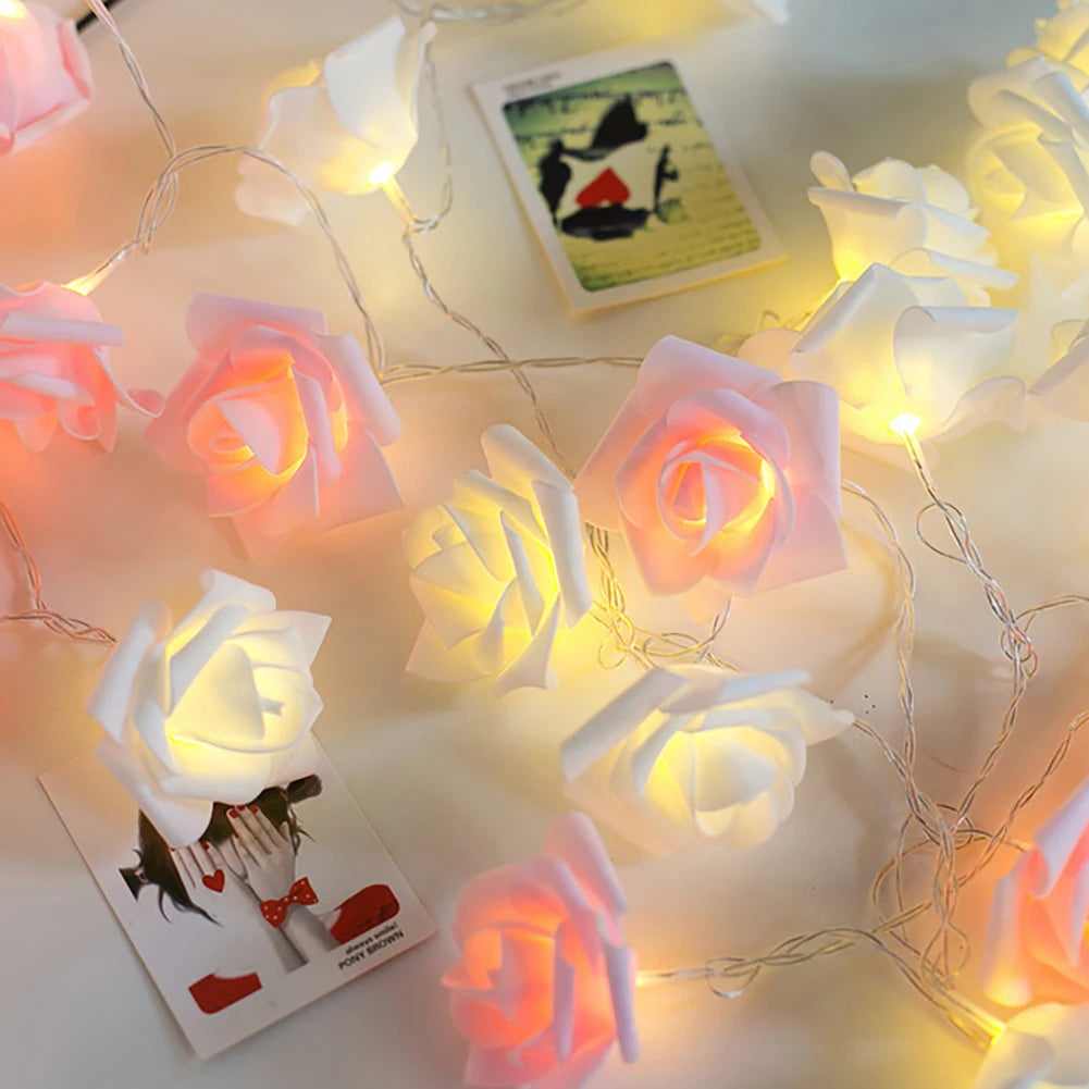 1.5/3m LED Rose Flower String Lights Battery Garland Artificial Bouquet Foam Fairy Lights For Valentine&#39;s Day Wedding Decoration