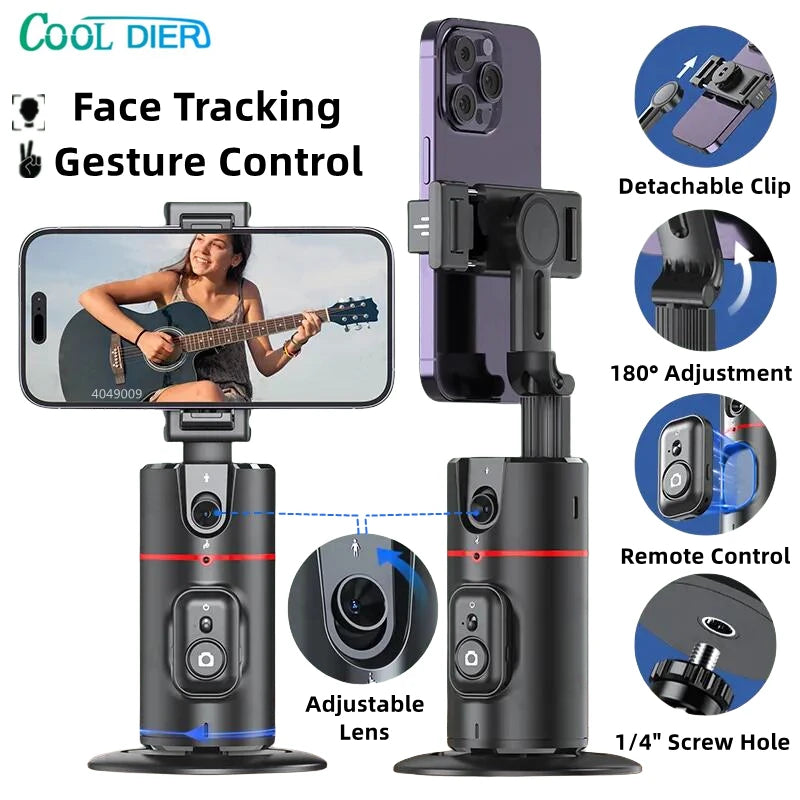 COOL DIER 2024 New 360 Rotation Gimbal Stabilizer Desktop AI Automatic Tracking gimbal With Remote shutter For Smartphone Tiktok - Stereotech