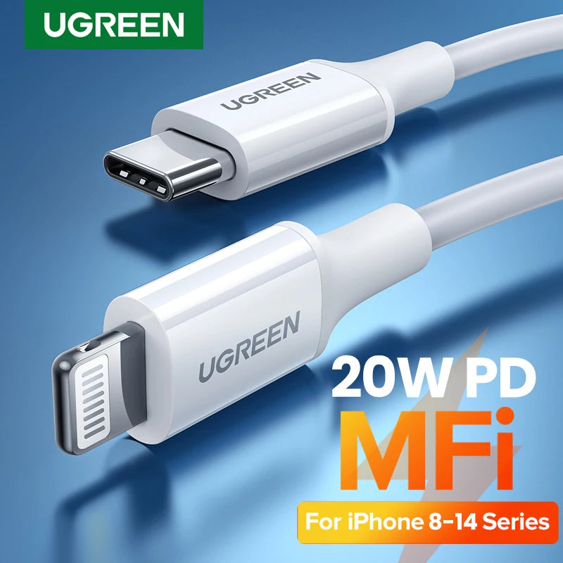 UGREEN MFi 20W PD USB C to Lightning Cable for iPhone 14 13 12 11 Fast Charging for Apple iPad Phone Charger 25cm 50cm 2m short