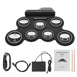 Electronic Drum Set USB Roll-Up Silicon Drums Pad Digital Foldable Electric Portable Compact Size Kit Hand Practice With Pedal