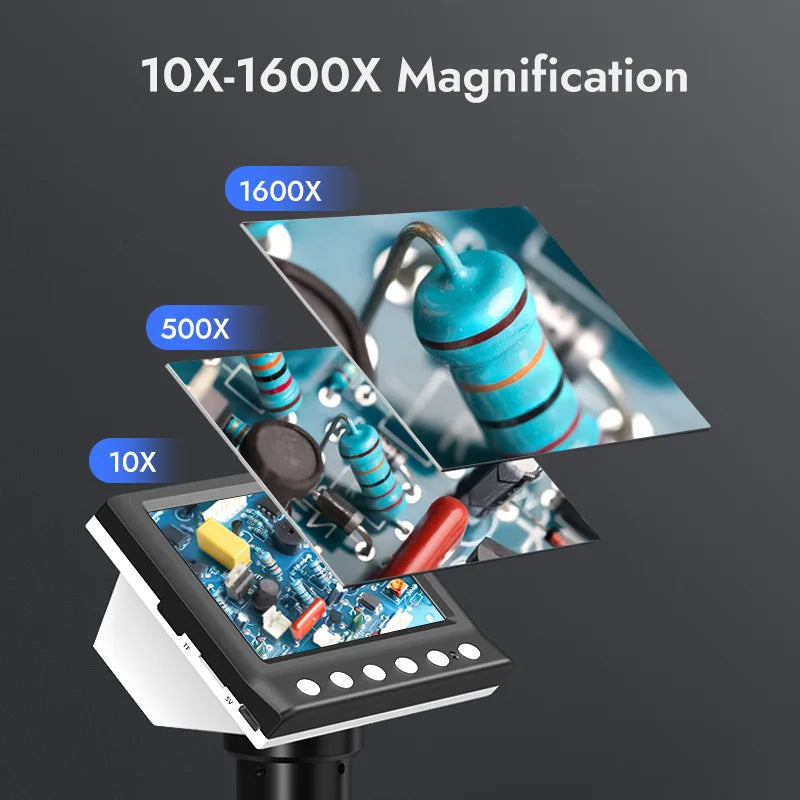 Hayve 4.3&#39;&#39; Digital Microscope 1600X USB Microscope 1080p Soldering Microscope with 8 LEDs Compatible with Windows/Mac OS (DM7)