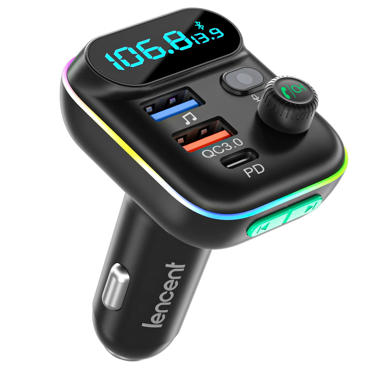 LENCENT FM Transmitter Wireless Bluetooth 5.0 Radio Car Kit  with Type-C PD + QC3.0 Fast USB Charger Mp3 Player Receiver Hi Fi