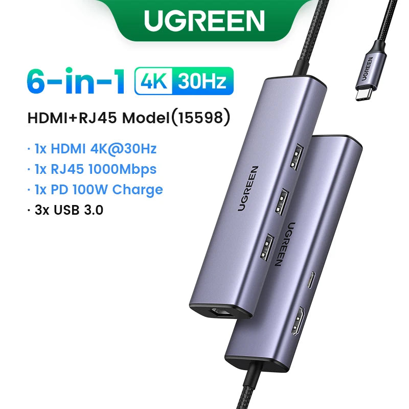 UGREEN 5 in 1 USB C Hub 4K HDMI USB HUB 100W Multiport Adapter for MacBook Pro/Air, iPad Pro, iMac, iPhone 15 Pro/Pro Max, XPS