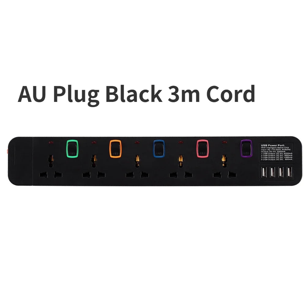 Melery Power Strip Surge Protector Multiprise Electrique Universal 5 Outlets USB Plug Socket Individual Switch Extension Cord