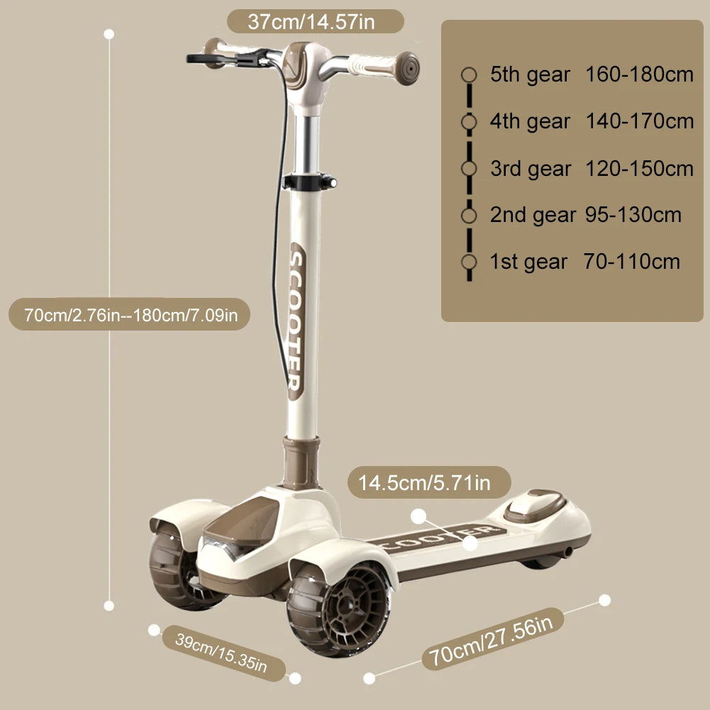 Outdoor Child&#39;s Kickboard Foldable Kick Scooter Flash Wheels Adult Kids Electric Scooter 3 Wheel Handbrake for 5-18 Years Old