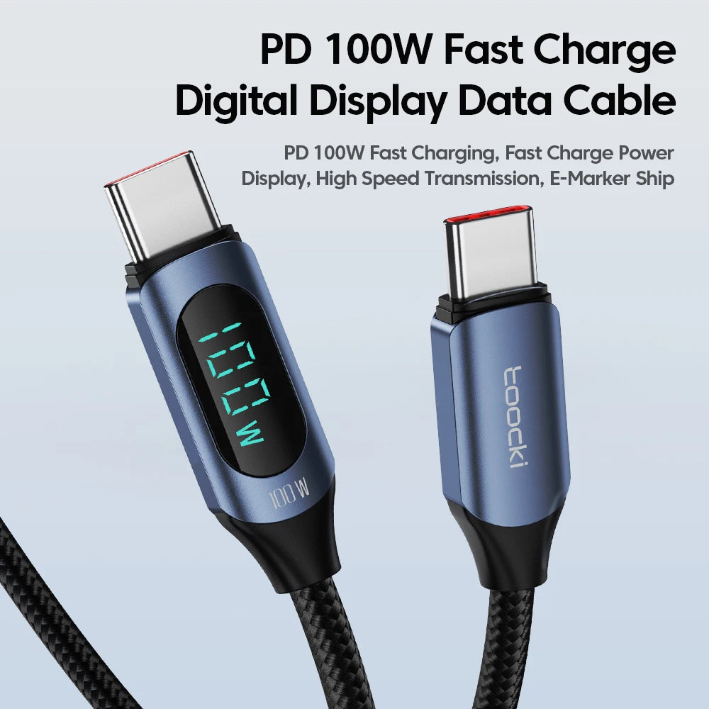 Toocki PD 100W Digital Display Type C to Type C Cable USB C Charger Cable for Huawei P50 40 Xiaomi POCO Samsung MacBook iPad