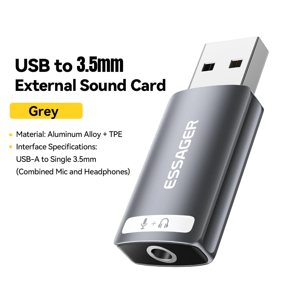 Essager USB Sound Card External 3.5mm USB Adapter Earphone Micphone Speaker Audio Interfacer for PS4 Laptop Computer Sound Card