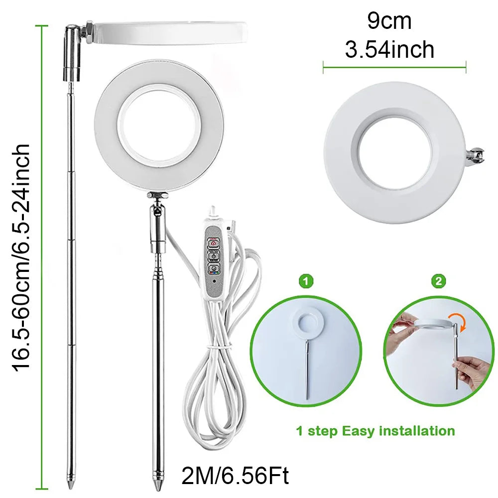 LED Ring Grow Light Full Spectrum Growing Lamp with Auto On/Off Timer Height Adjustable Dimmable Growth Lights for Indoor Plants