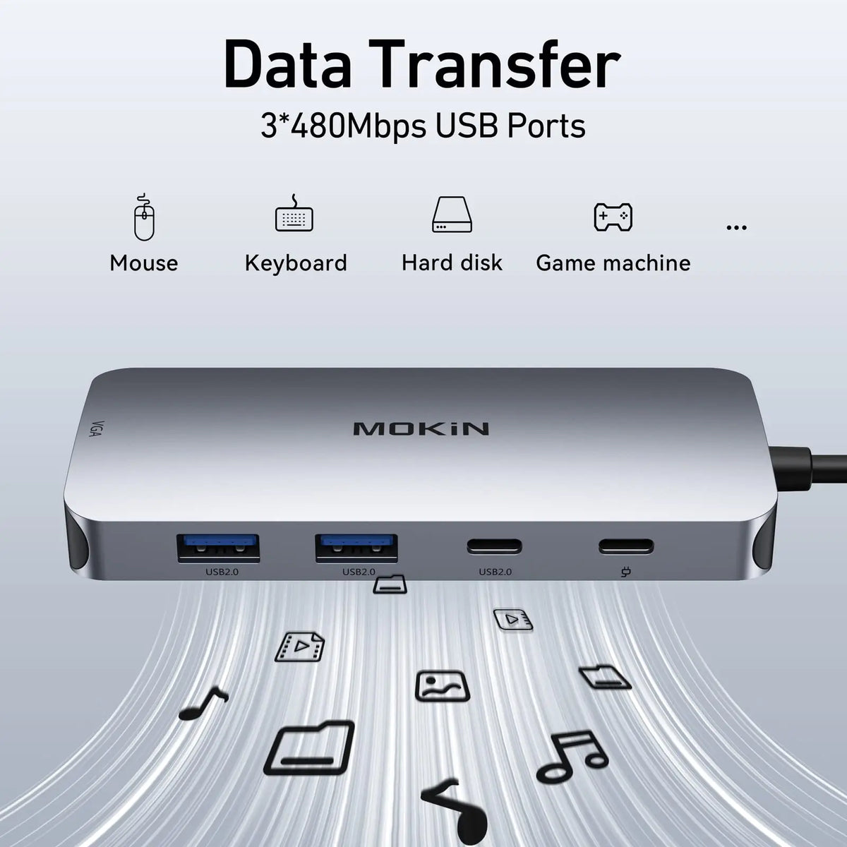 MOKiN 8 in 1 USB Hub Usb Type C Docking Station 4K@60Hz DP HDMI VGA USB-C 2.0 USB-A 2.0 100W PD Charging Port PC Accessories