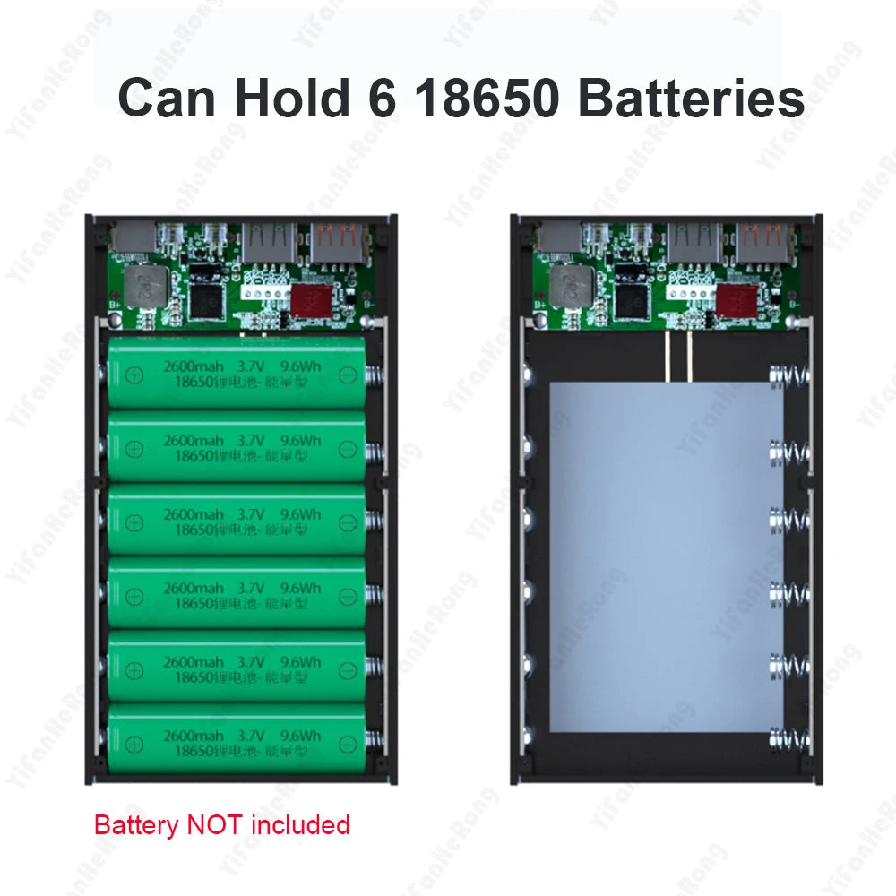 6 PCS 18650 Power Bank Case Wireless Fast Charge QC3.0 For Phone Charging Welding-free DIY Battery Storage Boxes