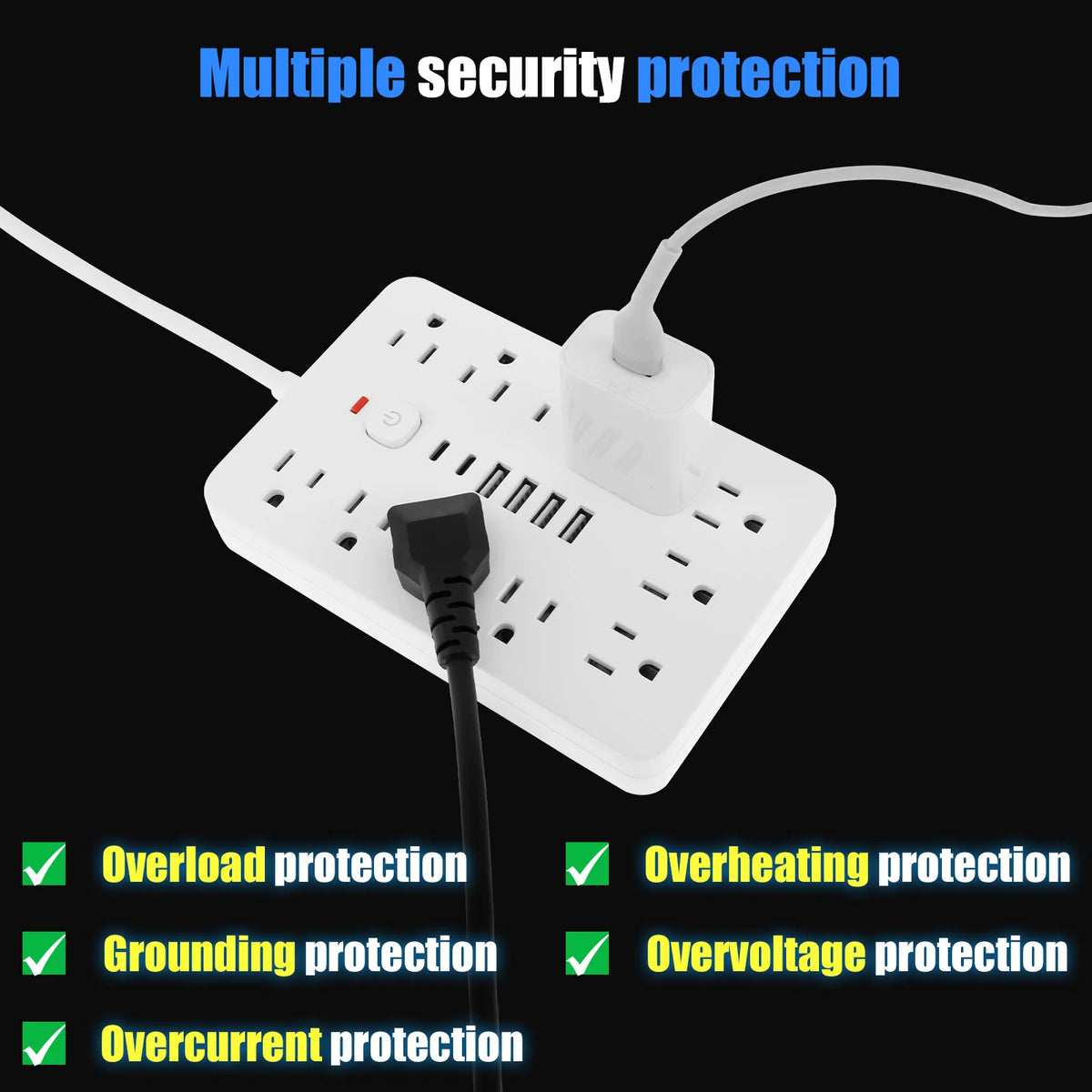 17in 1 Power Multi Tap Universal Plug with USB Ports/Type C/ Electrical Socket Power Strip with Surge Protection us standard