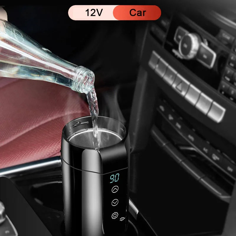350ml 12V Smart Touch Car Heating Cup Electric Temperature Adjustable Thermos Insulation Water Kettle Mug Car Accessories
