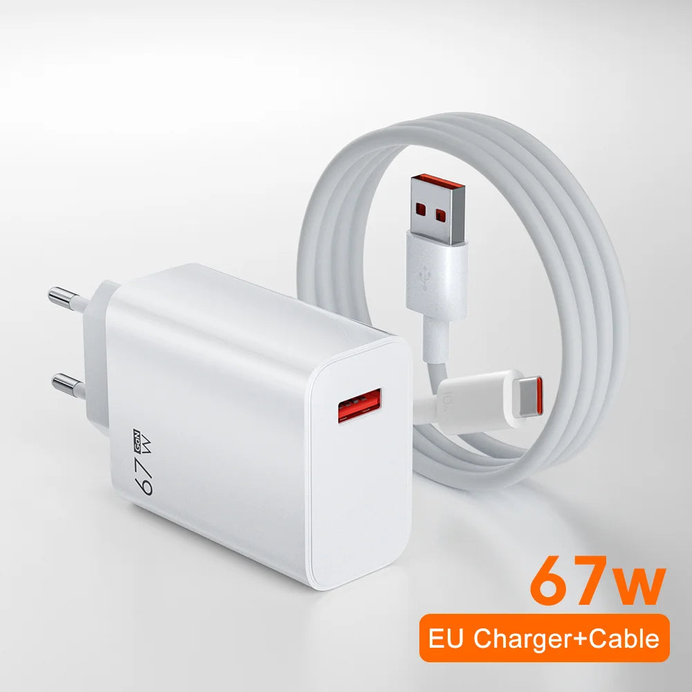 Xiaomi 67W USB Super Fast Gallium nitride Charger Power Adapter 6A Type-C Cable Quick Charge Applicable to Xiaomi Samsung Huawei - Stereotech