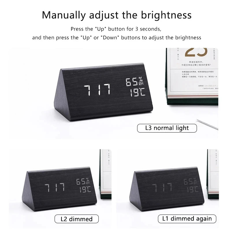Alarm Clock for Bedrooms Bedside Table Wooden Desk Decor Wake Up Table Clock With Temperature Led Digital Clock Light Dawn