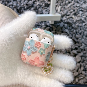 Retro Pink Flower+Hanger For Apple AirPods 1 2 Pro Bluetooth Headphone Cover 3rd Generation Silicone Soft Cover Protective Case - Stereotech
