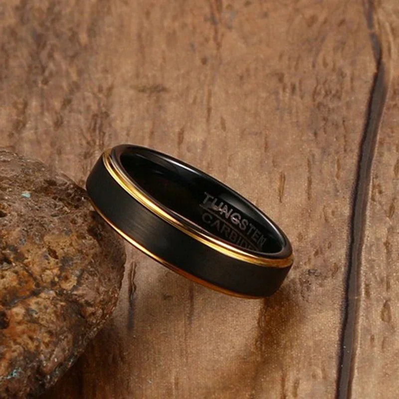 Tigrade Black Tungsten Ring Men Brushed With Gold Color Edge Carbide Engagement Rings Jewelry Matte Unisex Wedding Anillos Band