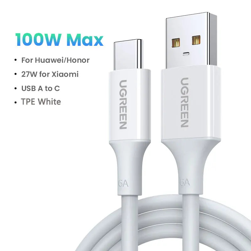 UGREEN USB Cable 6A 5A 100W for Huawei Mate 50 P40 30 Pro Supercharge USB Type C Fast Charging Cable for Huawei Mate 50 Pro