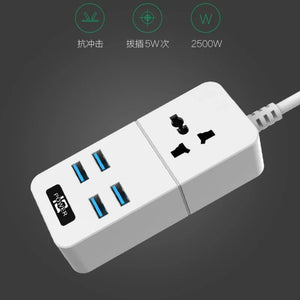Power Strip Socket Universal Multi Plug 1 2 3 Outlest 110~250V 4 USB 5V 2.1A  2500W Black White Extension Cord Electric Sockets