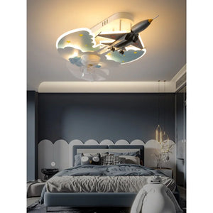 Children's Room Light Boy Bedroom Led Eye Protection Aircraft Shaking Head Fan Lamp Fighter Model Fan Ceiling Light