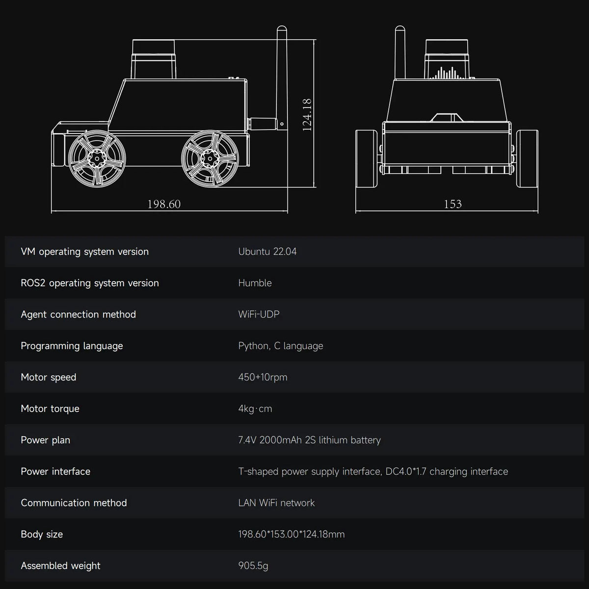 ROS2 Robot Car Kit Virtual Machine Control Programmable Toy With Metal Motor 2MP Camera Adopt ROS2-Humble Python3 Programming