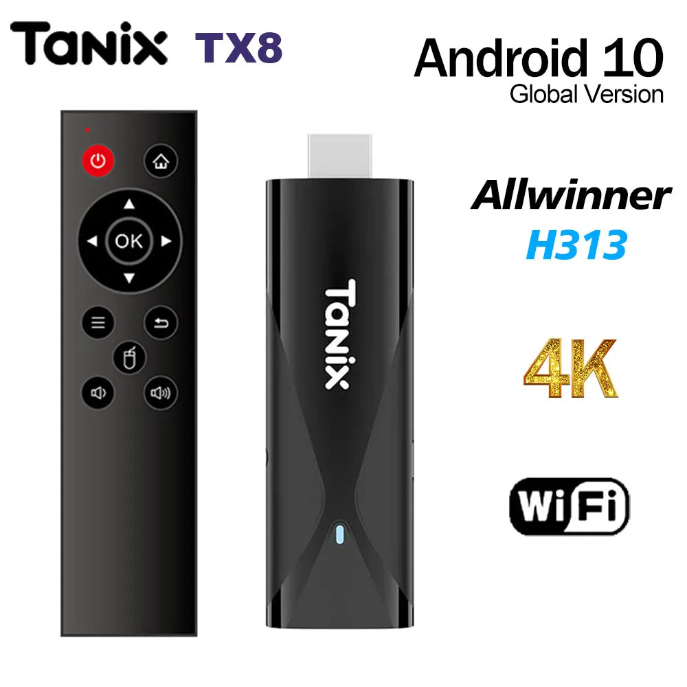 TANIX TX8 Smart TV Box Android 10 TV Stick Allwinner H313 2GB 16GB 2.4G WIFI 4K MINI TV Dongle
