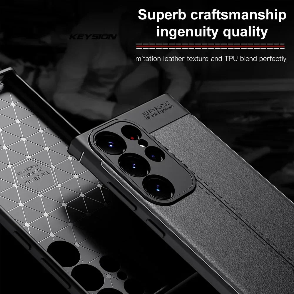 KEYSION Shockproof Case for Samsung S23 Ultra 5G S24+ Leather Texture Soft Silicone Phone Back Cover for Galaxy S24 Plus S23 FE