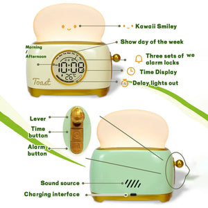 Kid Alarm Clock LED Night Light Digital Clock Children's Sleep Trainier For Home Bedroom Bedside Cute Temperature Display Reloj