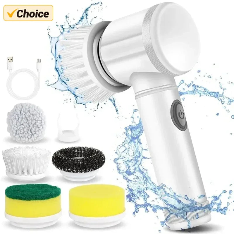 Electric Spin Scrubber Cordless Cleaning Brush IPX7 Waterproof with 5 Replaceable Brush Heads For Sink Bathroom Tub Tile Car