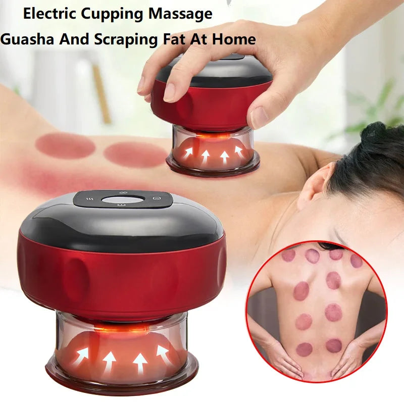 Recharge Electric Vacuum Cupping Therapy Set Skin Scraping Massage Guasha Wireless Slimming Body Fat Burner 6/12 Level Cupping - Stereotech