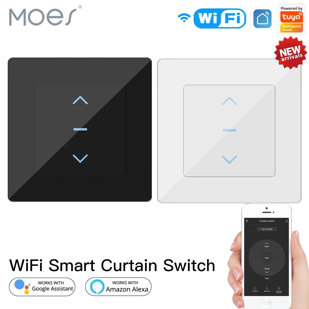 MOES WiFi Smart Curtain Switch Touch Design for Motorized Curtains and Roller Blinds work with Alexa Google and Smart Life App - Stereotech