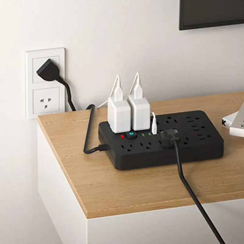 17-in-1 Plug Strip Plug Outlet Extender Strip Surge Protector Charging Station with 4 USB Ports and 2 Type-C Ports Flat Plug
