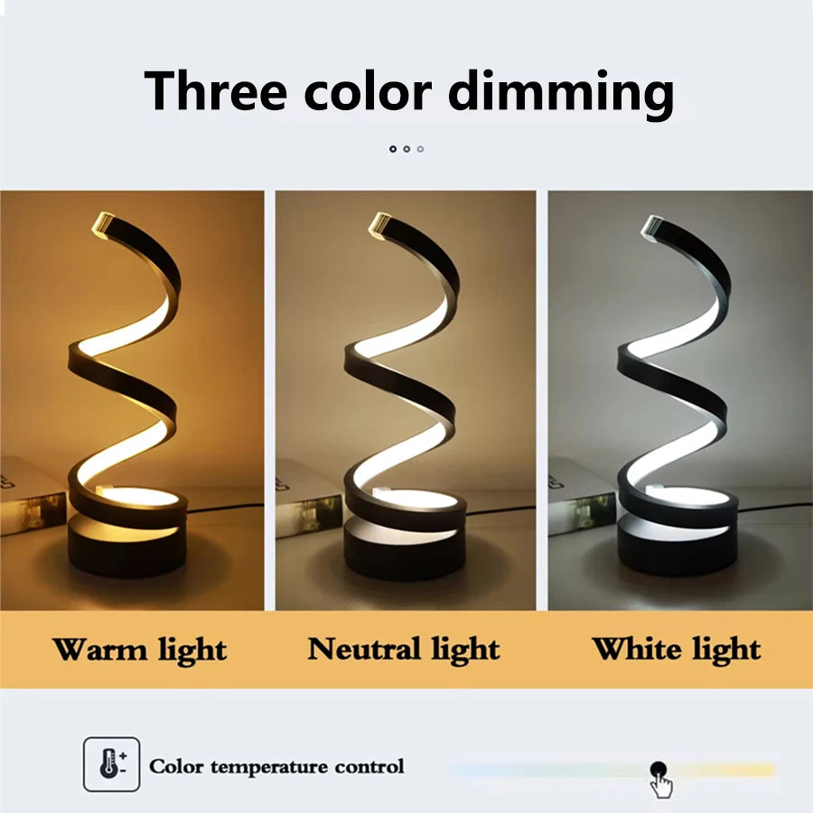 Modern Spiral Table LED Night Light Dimmable Desk Lamp Living Room Nightstand Lamp Bedside Table Study Office Bedroom Decoration