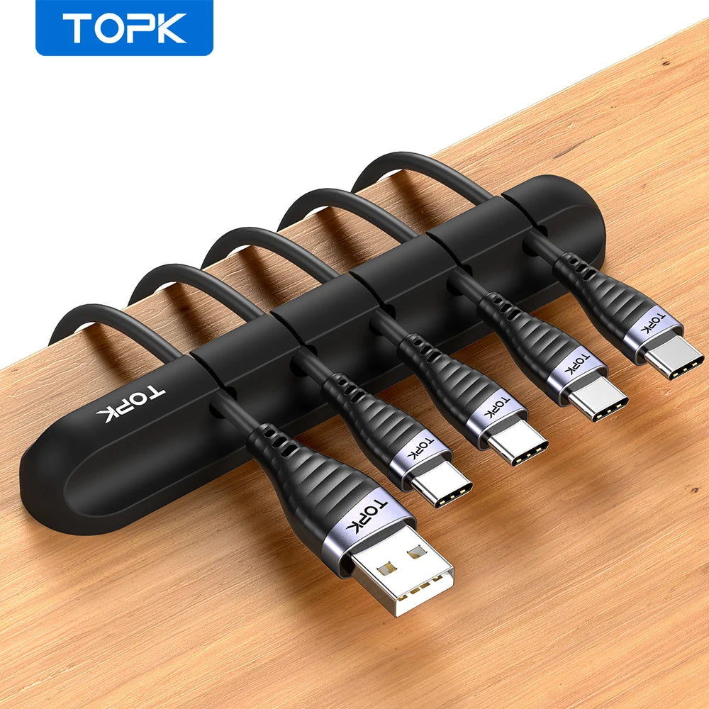 TOPK L16 Silicone USB Cable Winder Desktop Cable organizer Management Multipurpose Clips Cables Protector for Wired headphones - Stereotech