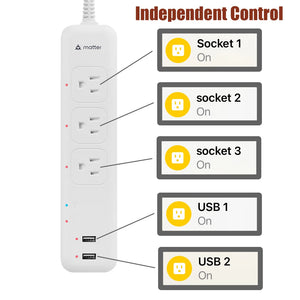 LELLKI Matter US Smart Power Strip Multi Outlet Plug Works with Apple Home Siri Voice Control SmartThings Google Home Timing App